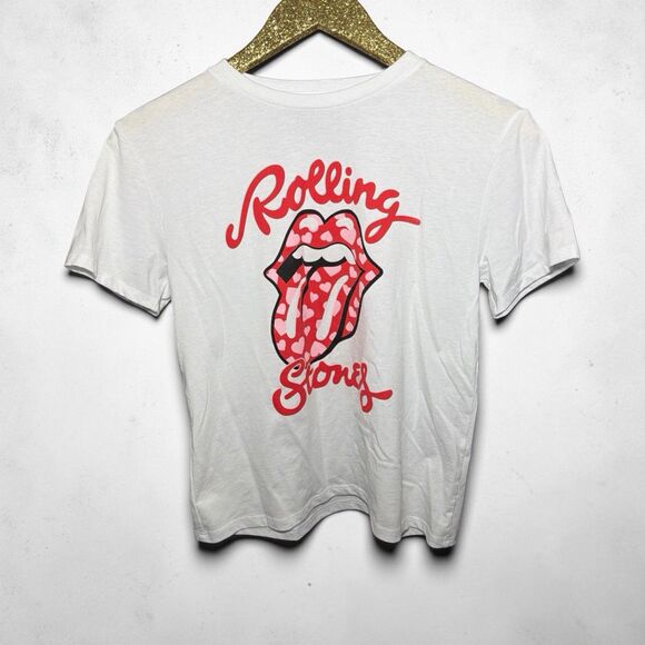 the Rolling Stones Tops - The Rolling Stones women's white classic‎ logo cropped t-shirt Medium